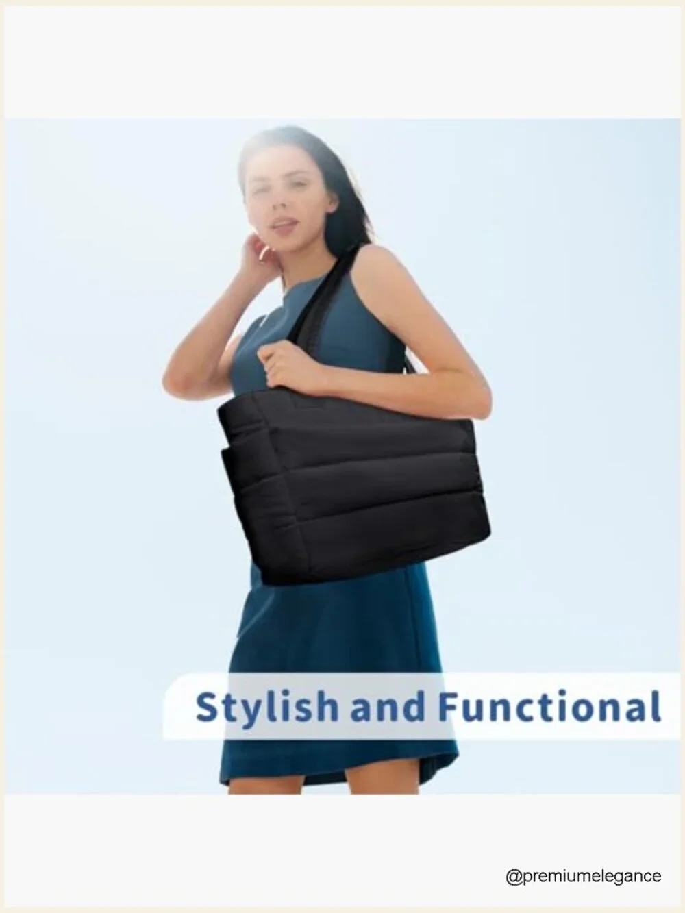 Quilted Puffer Tote Bag with 9 Pockets, Lightweight Shoulder Bag for Work